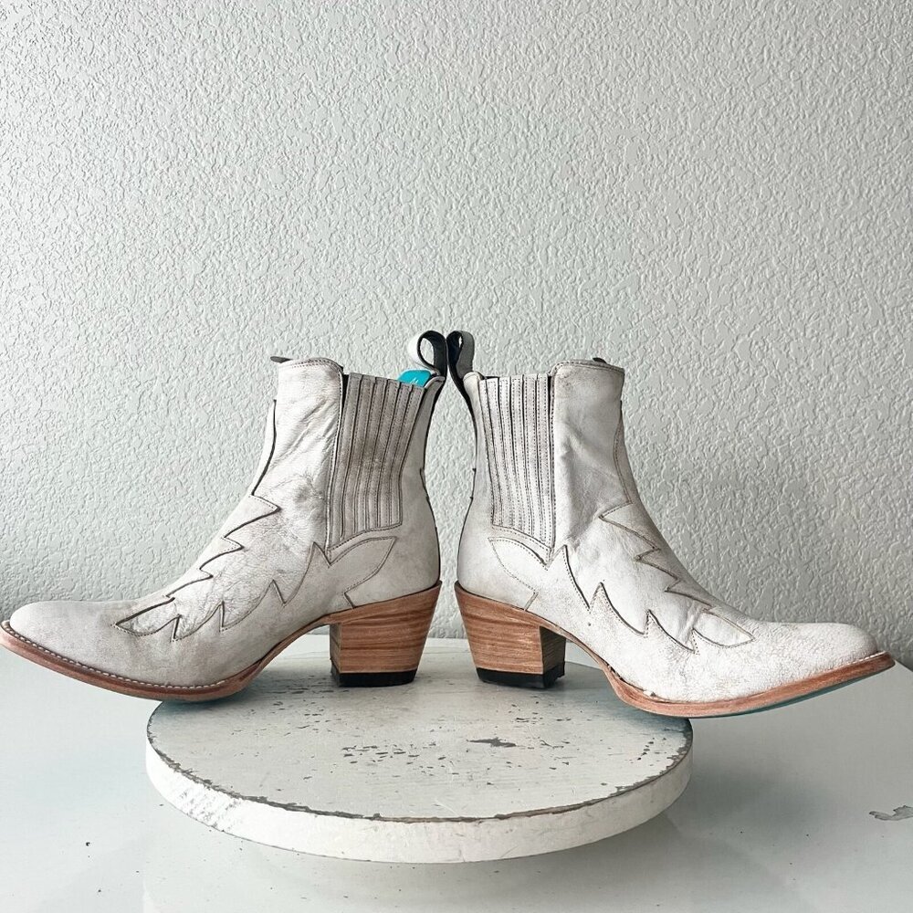 Lane CHELSEA Womens Cowboy Bootie 9 Western White Short Cowgirl Ankle Boots EUC - Picture 7 of 11